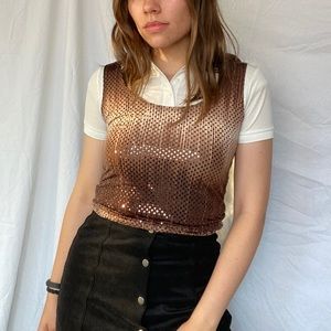 Ombre sparkly sleeveless shirt brown cream vintage